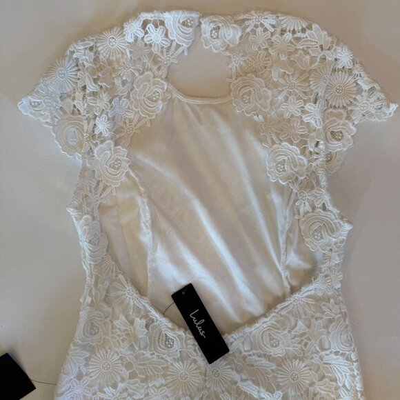 NWT Lulus White Floral Lace Dress Small Cap Sleeves Pencil Backless Medium Mini - Picture 13 of 15